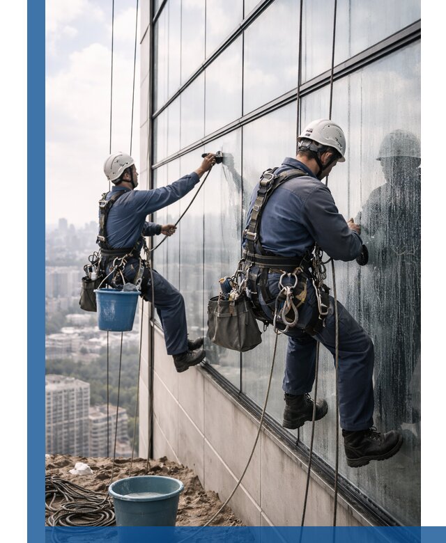 Профессиональная мойка фасадных окон альпинистами в Майкопе