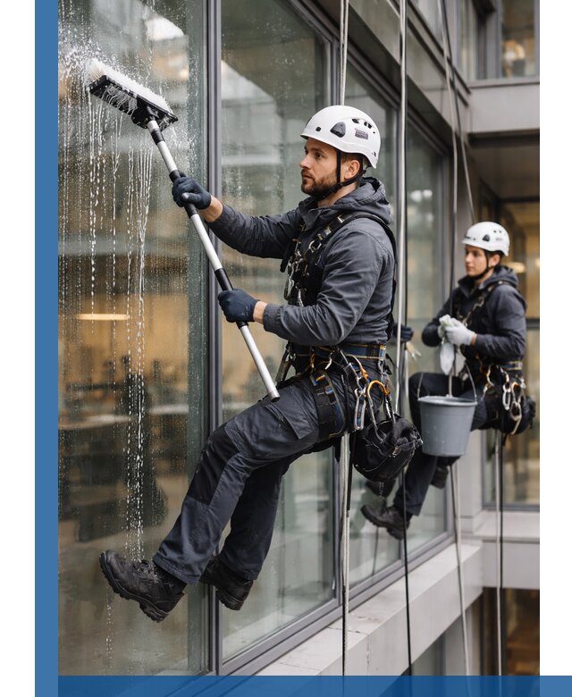 Профессиональная мойка витражей промышленными альпинистами в Майкопе