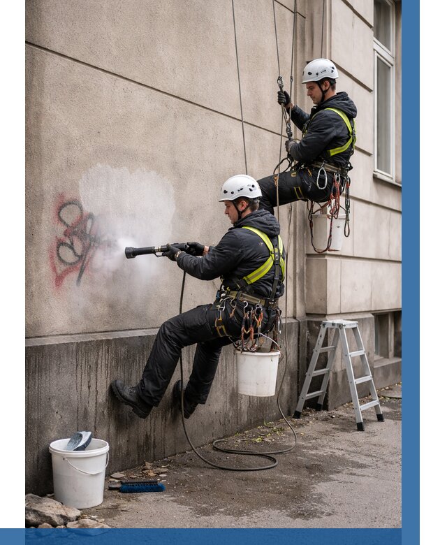 Удаление граффити с фасада в Майкопе от 4549 р. | ВЫСОТНИК-Мкп