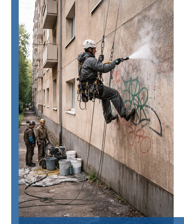 Удаление граффити с фасада в Майкопе без следов и повреждений