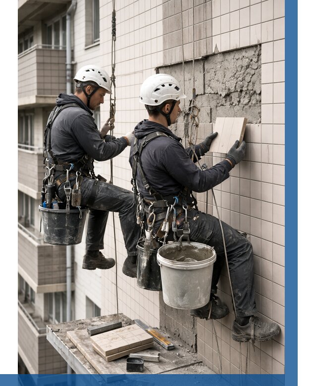 Ремонт облицовки фасада плиткой в Майкопе от 1820 р. | ВЫСОТНИК-Мкп