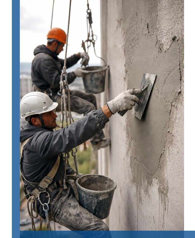 Штукатурка фасада на высоте в Майкопе профессиональные работы