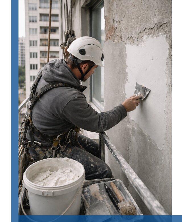 Шпаклевка фасадов на высоте с промальпинистами в Майкопе