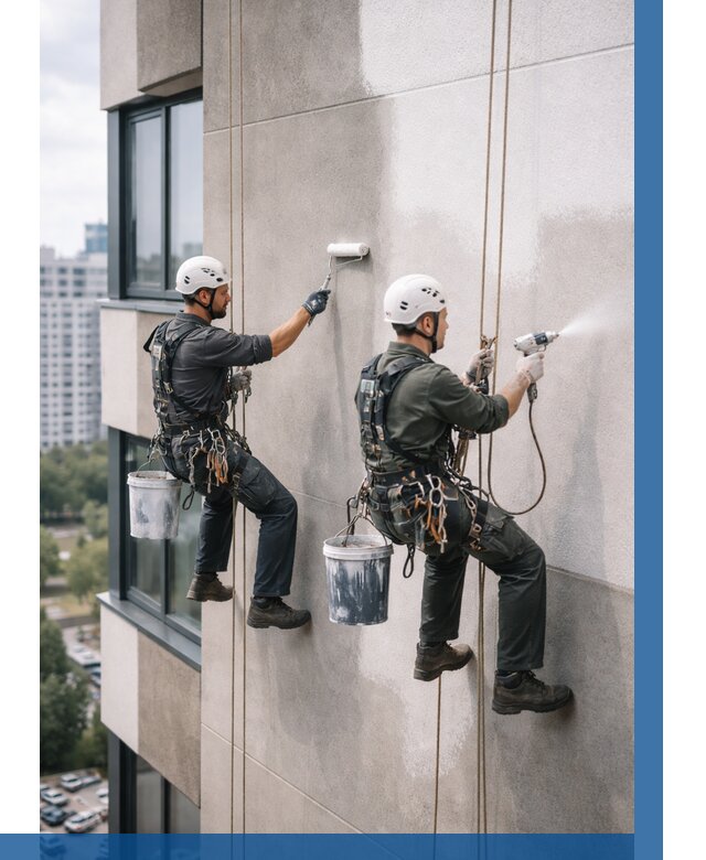 Покраска фасада альпинистами в Майкопе от 303 р. | ВЫСОТНИК-Мкп