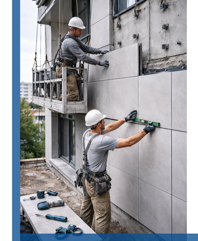 Монтаж керамогранита на фасад в Майкопе под ключ с гарантией качества