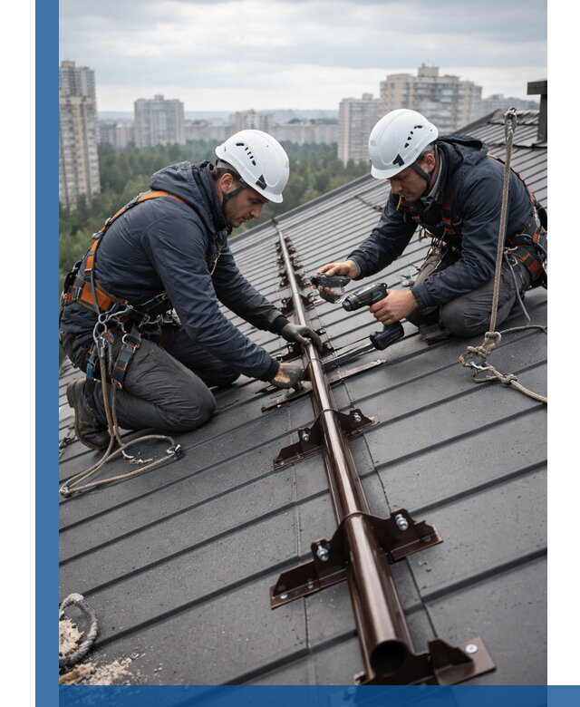 Монтаж снегозадержателей на кровле зданий в Майкопе под ключ