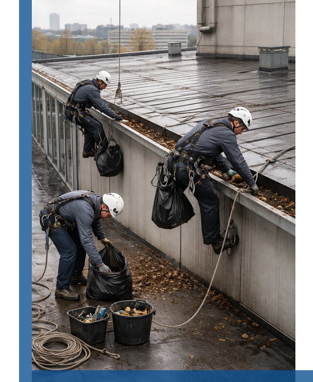 Очистка кровли по периметру в Майкопе силами промышленных альпинистов