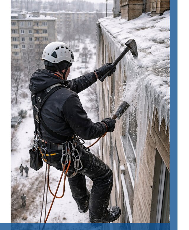 Сбивание сосулек с крыши в Майкопе по цене от 4549 р. | ВЫСОТНИК-Мкп