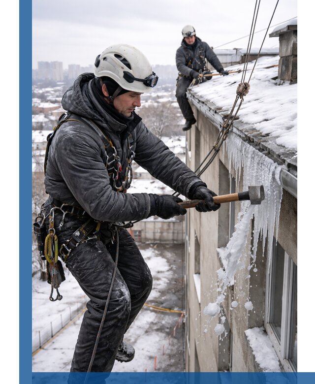 Сбивание и удаление сосулек с крыши в Майкопе безопасно