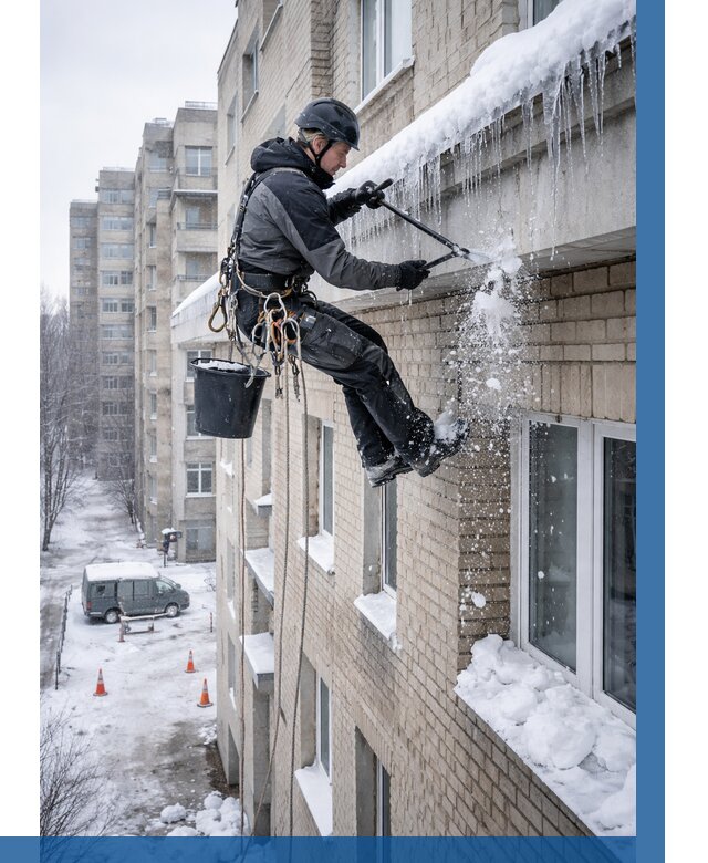 Удаление наледи с карнизов в Майкопе от 354 р. | ВЫСОТНИК-Мкп