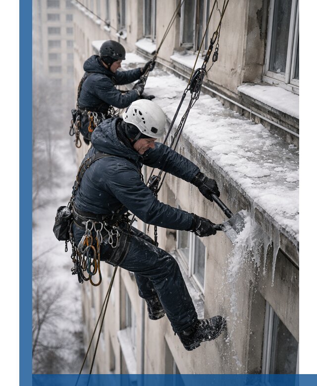 Удаление наледи и сосулек с карнизов в Майкопе профессионально