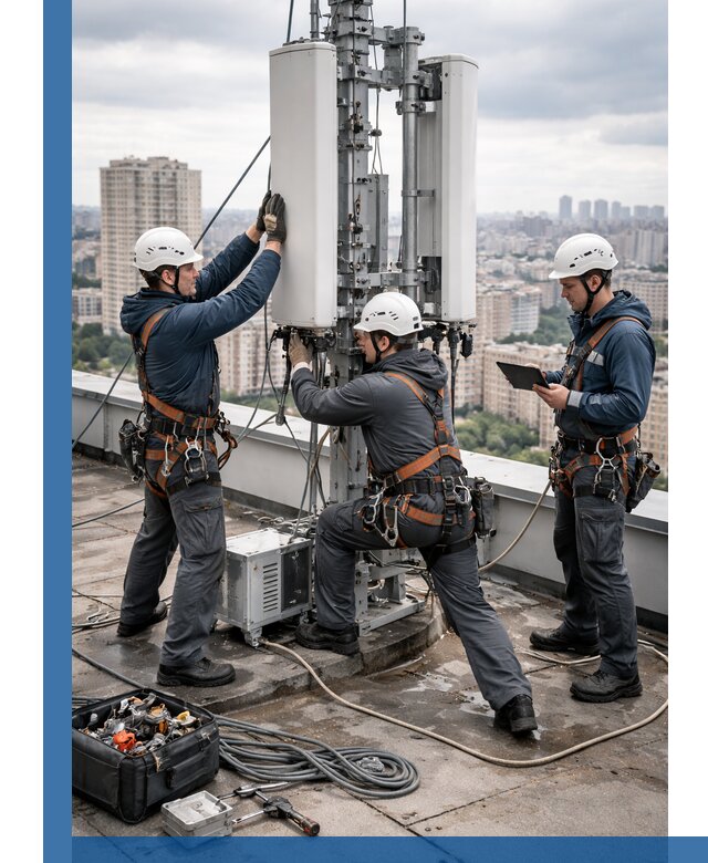 Монтаж антенн связи на крыше в Майкопе с вводом в эксплуатацию