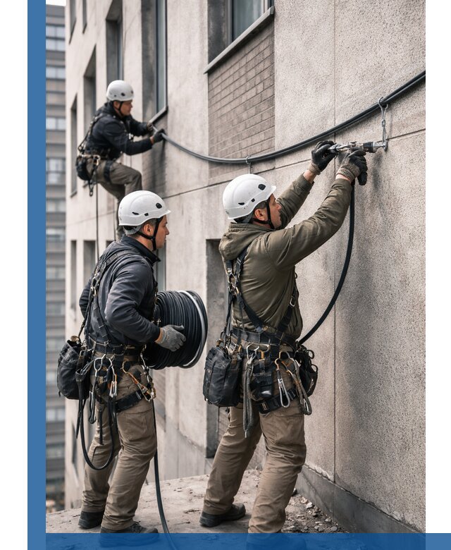 Прокладка кабеля по фасаду в Майкопе, профессиональный монтаж