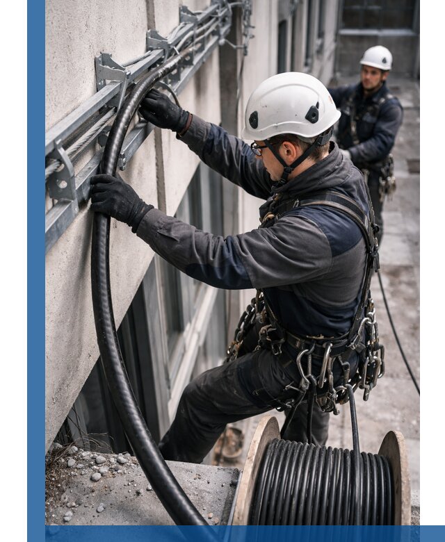 Протяжка кабеля питания на высоте в Майкопе с гарантией безопасности и качества