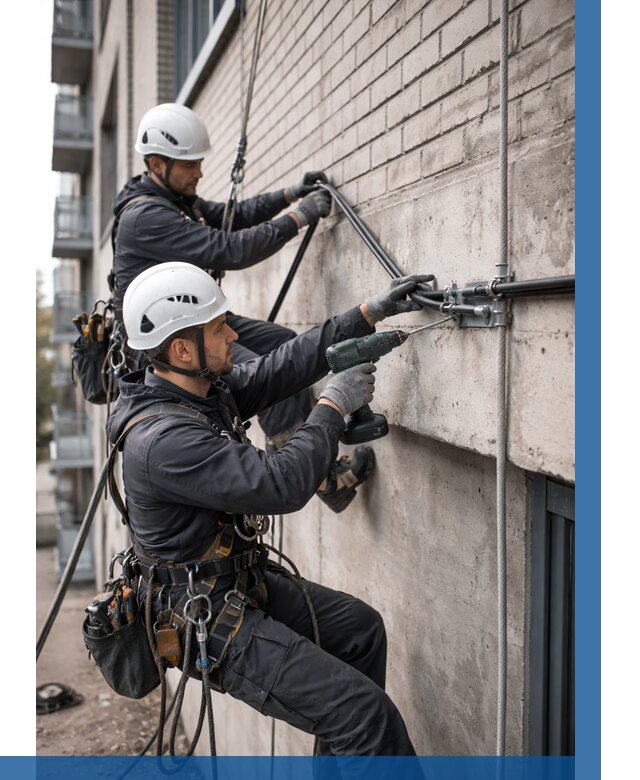 Крепление кабеля на фасаде в Майкопе от 354 р. | ВЫСОТНИК-Мкп