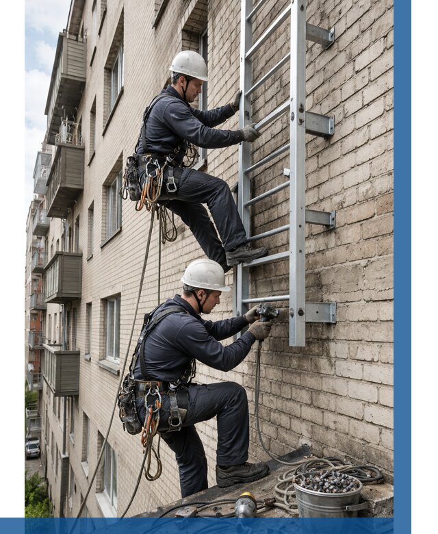 Монтаж пожарной лестницы в Майкопе от 25273 р заказать у ВЫСОТНИК-Мкп