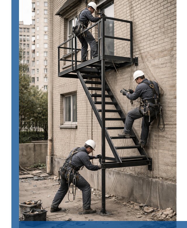 Монтаж пожарной лестницы в Майкопе, установка и крепление