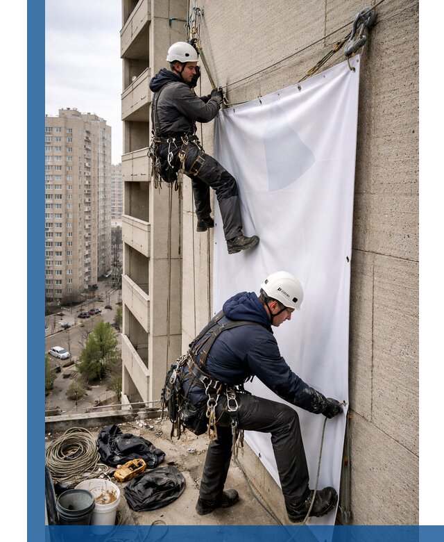Профессиональный монтаж баннеров на фасаде в Майкопе
