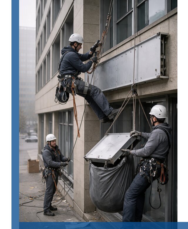 Демонтаж рекламной вывески с высотными работами в Майкопе