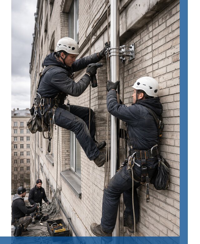 Монтаж флагштока на здании в Майкопе от 6571 р. | ВЫСОТНИК-Мкп