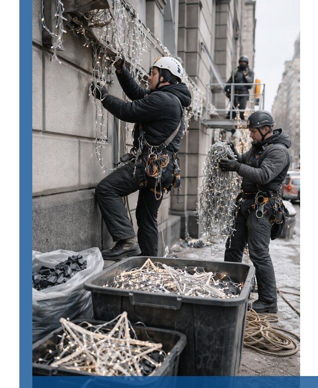 Демонтаж новогоднего оформления и гирлянд в Майкопе