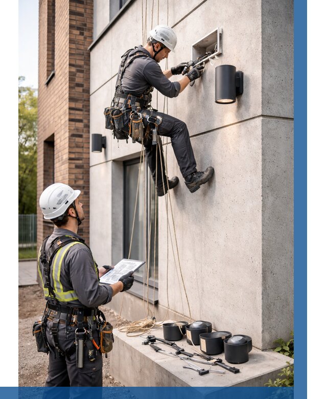 Монтаж фасадного освещения в Майкопе от 2527 р. | ВЫСОТНИК-Мкп