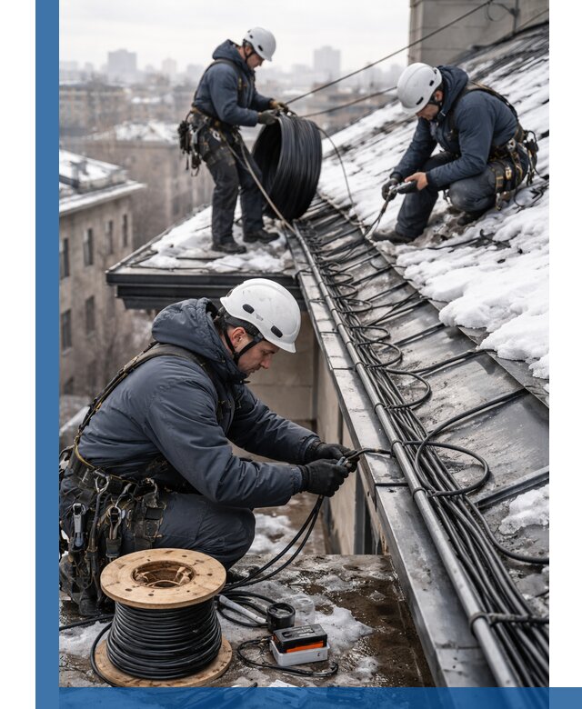 Монтаж греющего кабеля на кровле в Майкопе под ключ