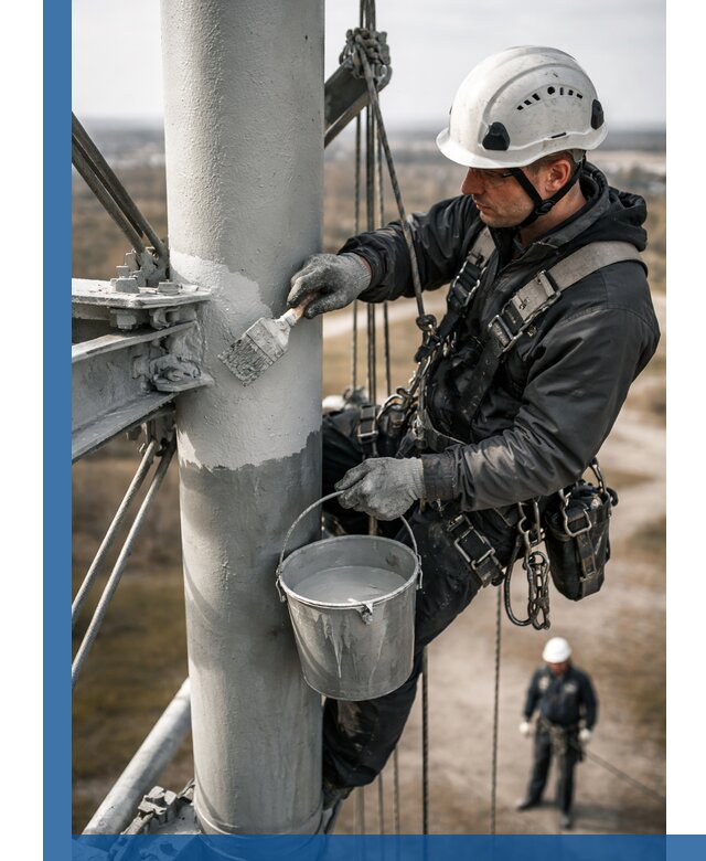 Покраска мачт связи в Майкопе промышленными альпинистами