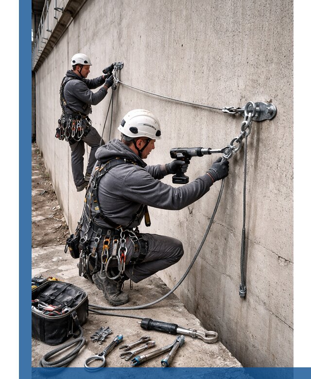 Монтаж анкерных линий высотной безопасности в Майкопе