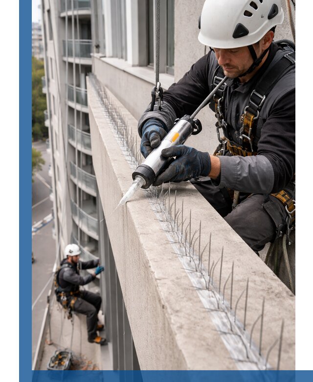 Установка шипов от птиц на фасадах и кровлях в Майкопе